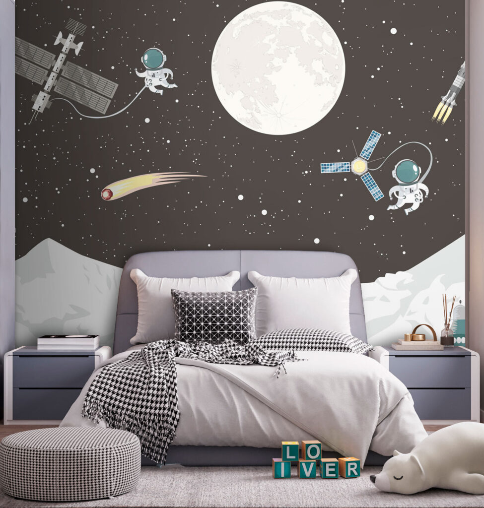 Space scene with a moon and satellite Space scene with a moon and satellite