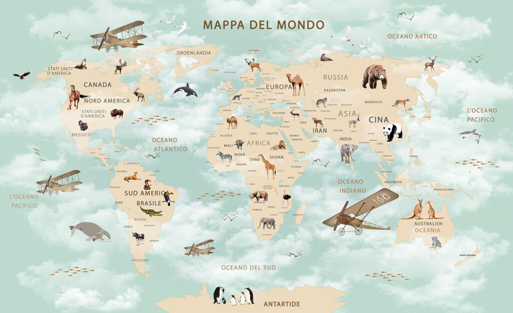 Mapa světa se zvířaty Mapa světa se zvířaty