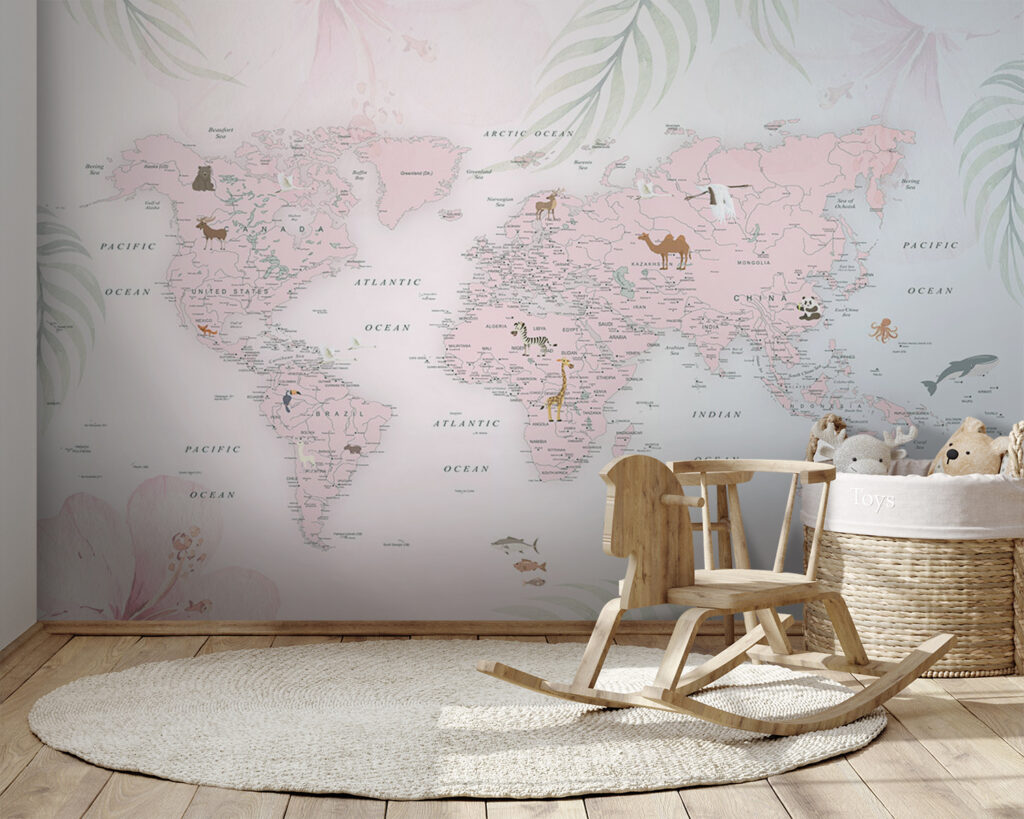 Map of the world with animals