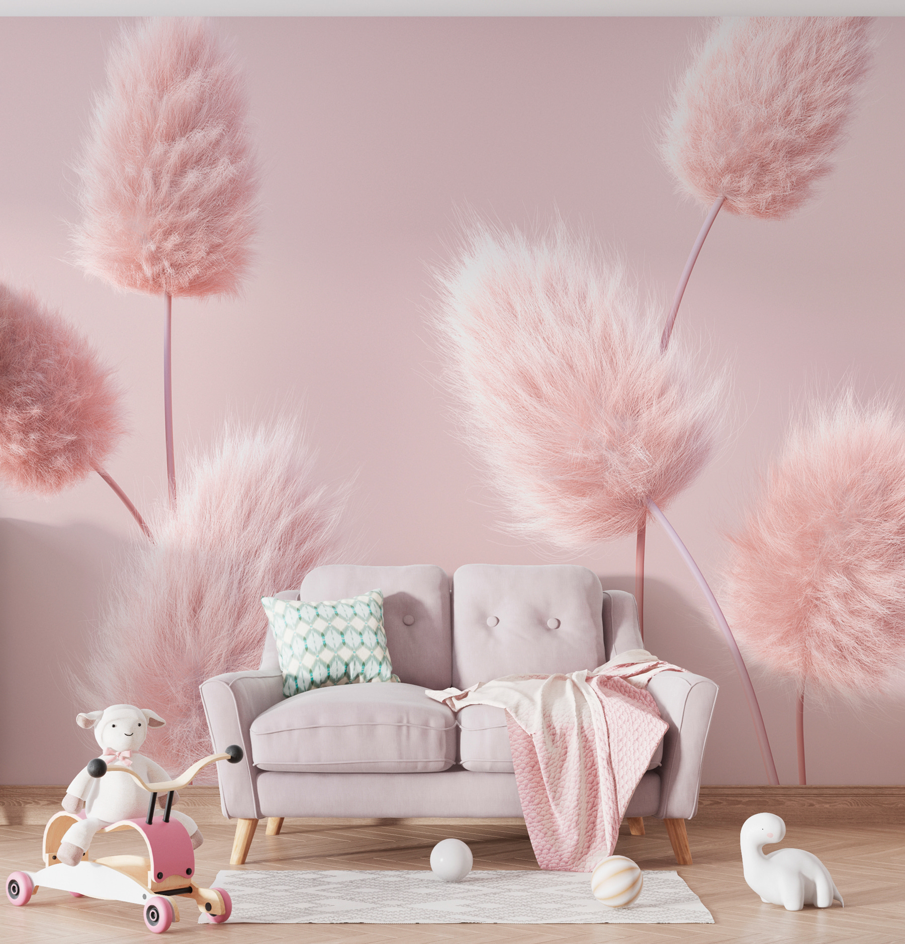 A group of fluffy pink flowers