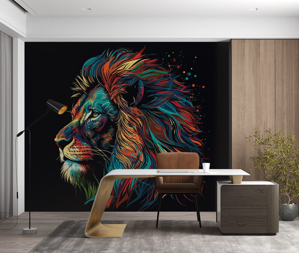 A colorful lion with long mane