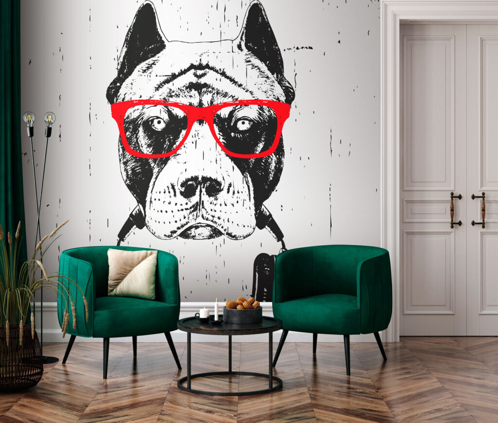 A dog wearing glasses and headphones A dog wearing glasses and headphones