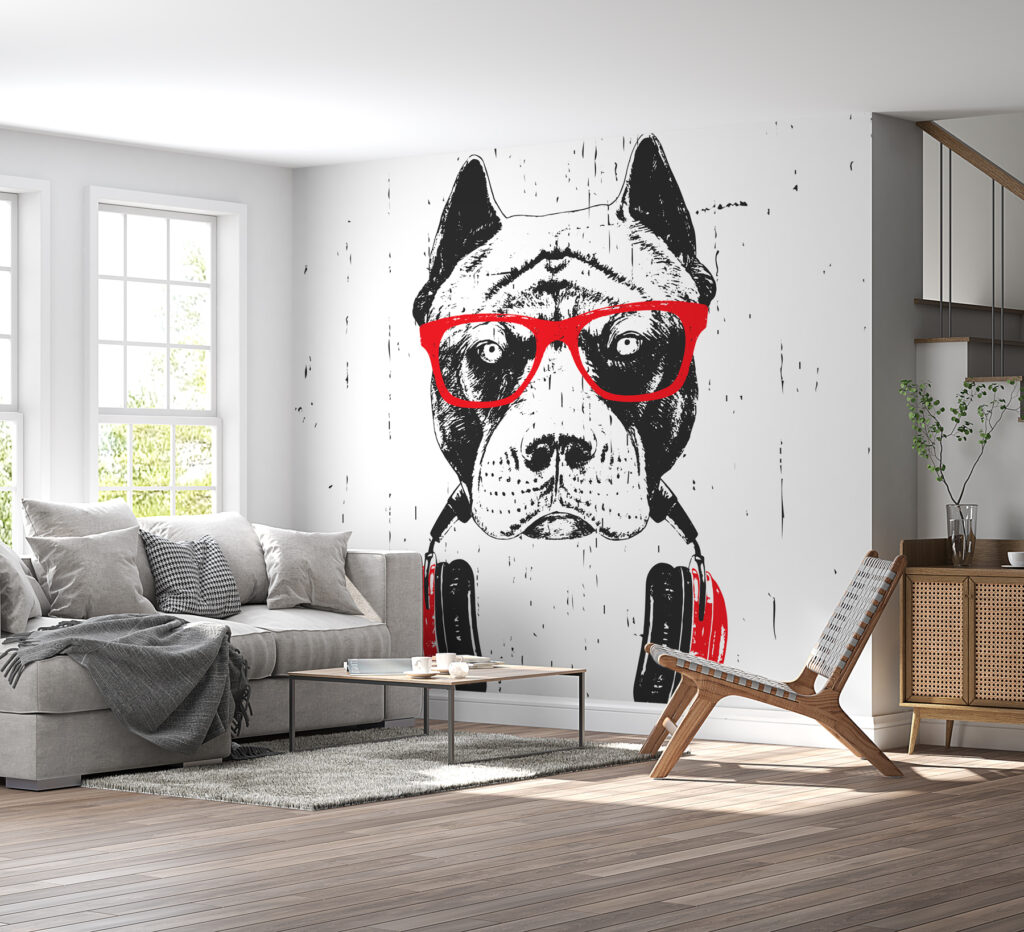 A dog wearing glasses and headphones A dog wearing glasses and headphones