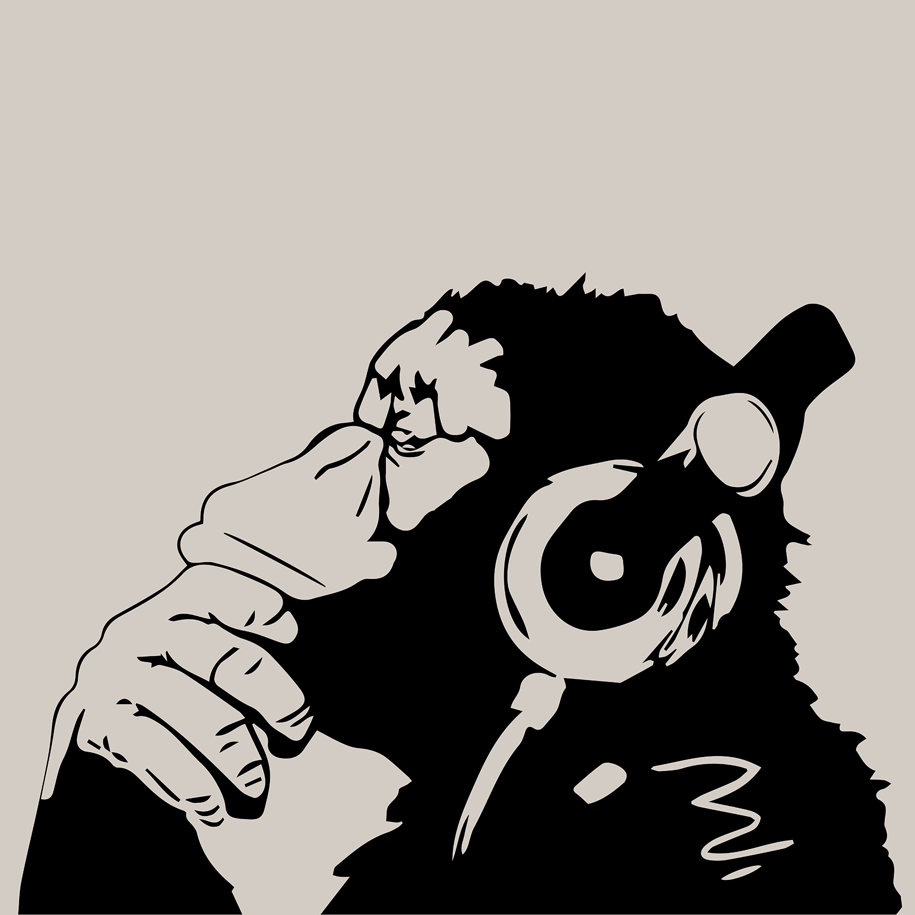 A monkey wearing headphones