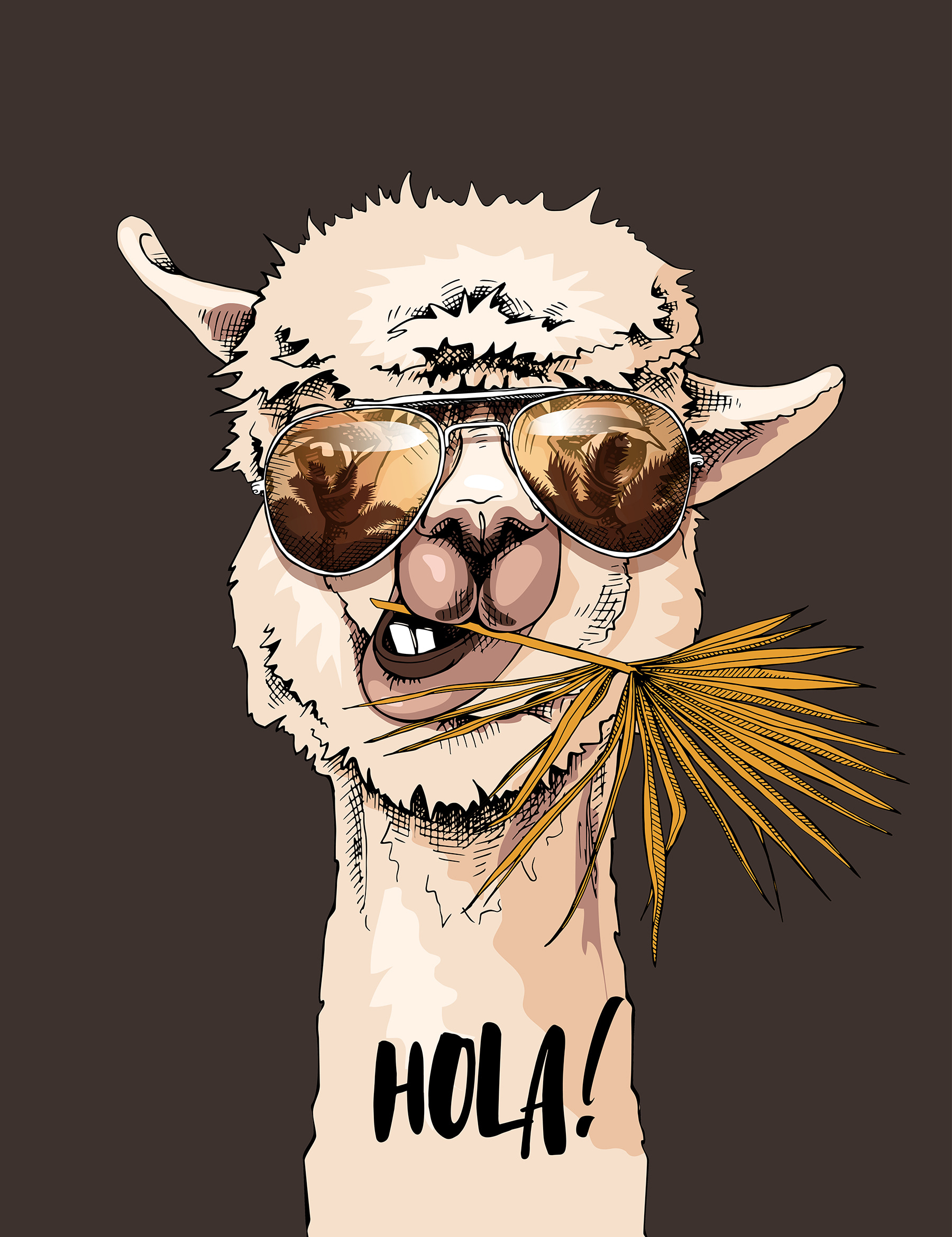 A llama wearing sunglasses and eating a leaf A llama wearing sunglasses and eating a leaf