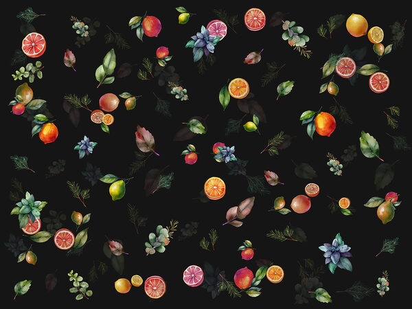 A pattern of fruit and leaves A pattern of fruit and leaves