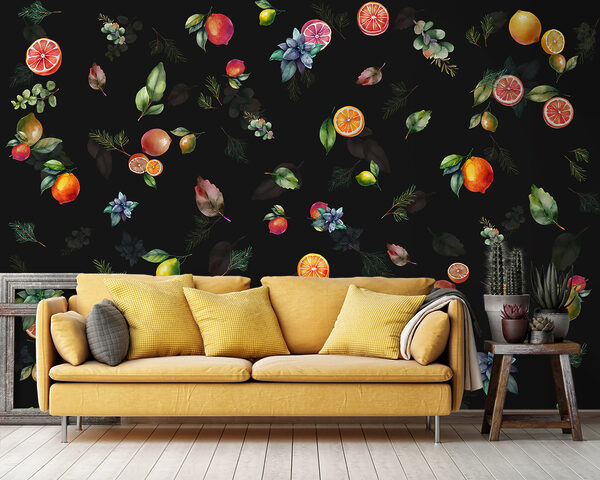 A pattern of fruit and leaves A pattern of fruit and leaves