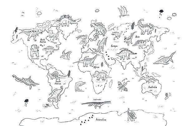 Mapa světa s dinosaury Mapa světa s dinosaury