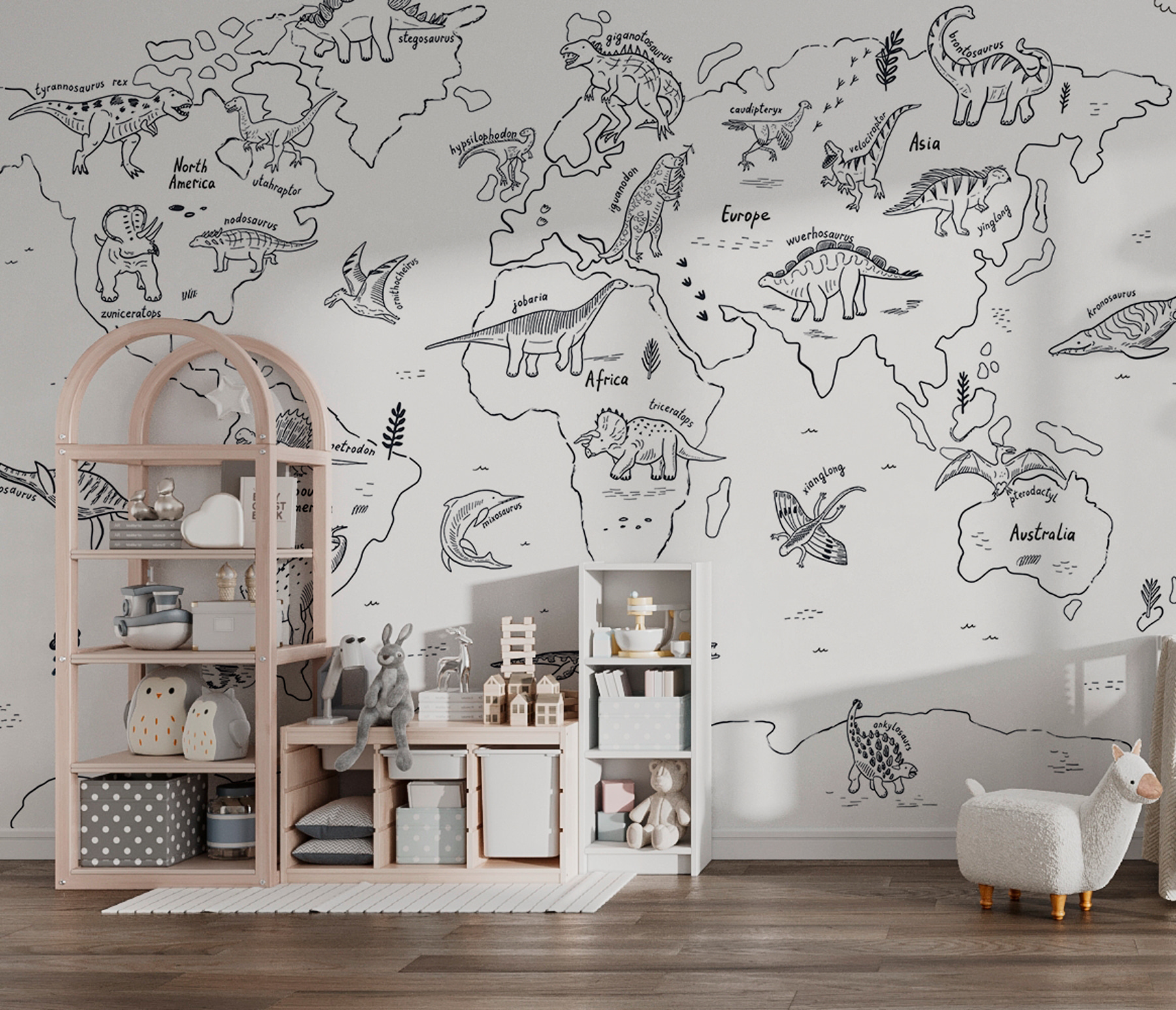 A map of the world with dinosaurs A map of the world with dinosaurs