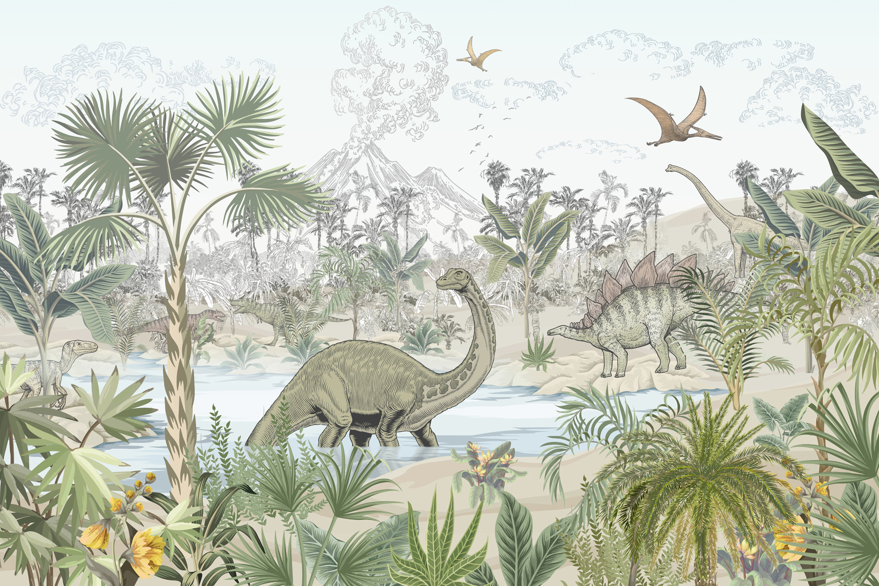 Skupina dinosaurů v řece u98674p - Skupina dinosaurů v řece