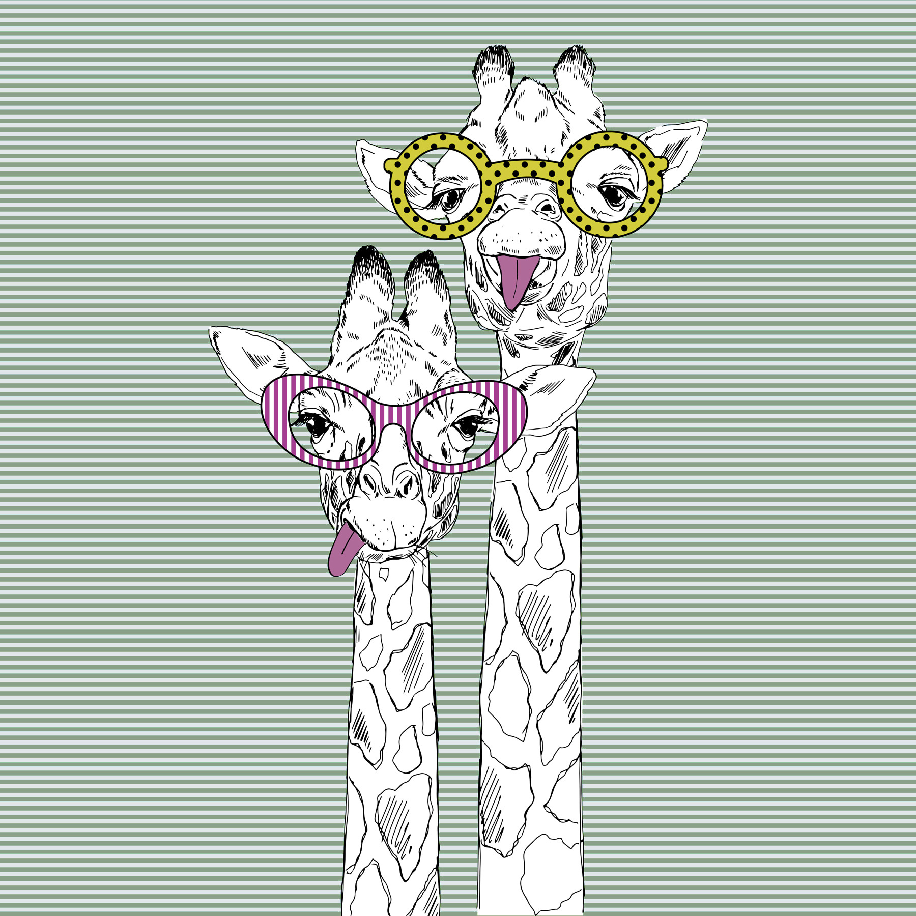 A couple of giraffes wearing glasses