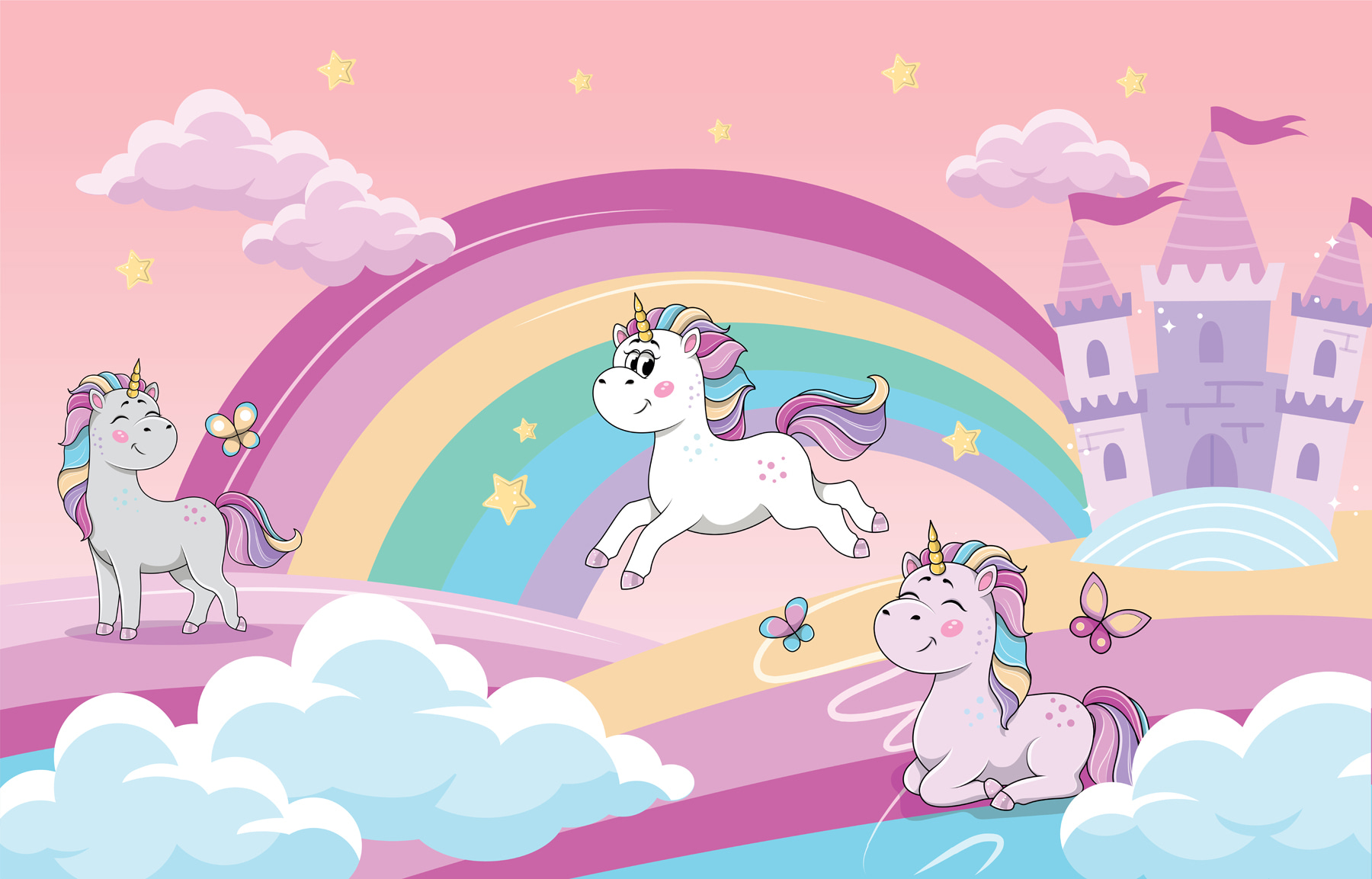 A cartoon unicorns and a rainbow A cartoon unicorns and a rainbow