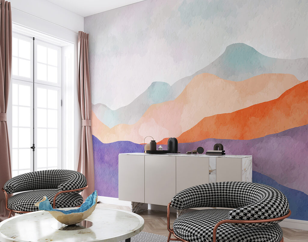 A watercolor painting of mountains