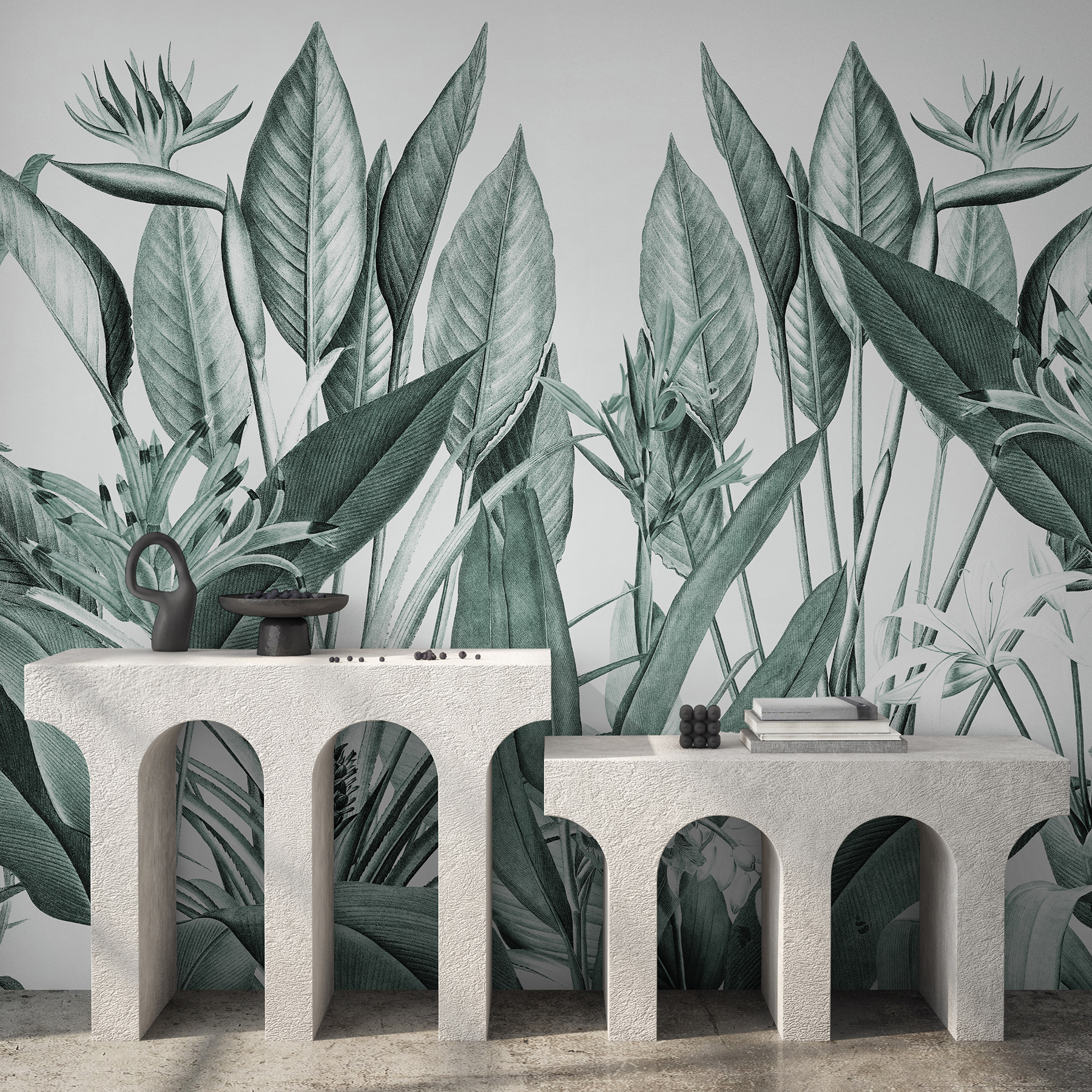 Tropical foliage in harmonious greens