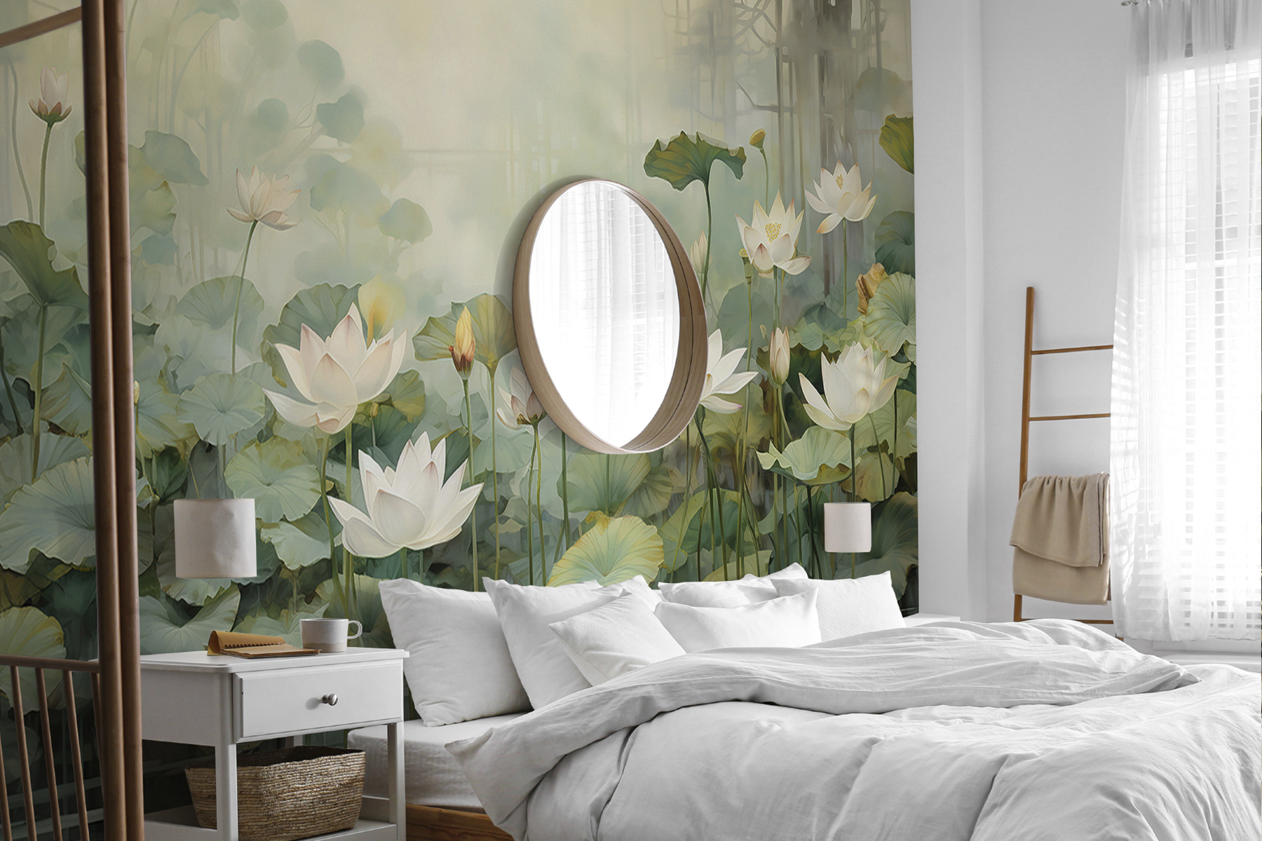 A white flowers and green leaves in a pond A white flowers and green leaves in a pond