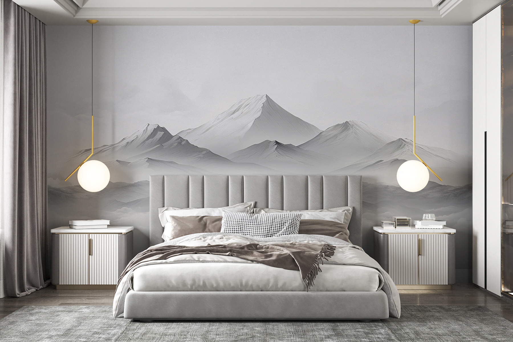 A mountain range with clouds