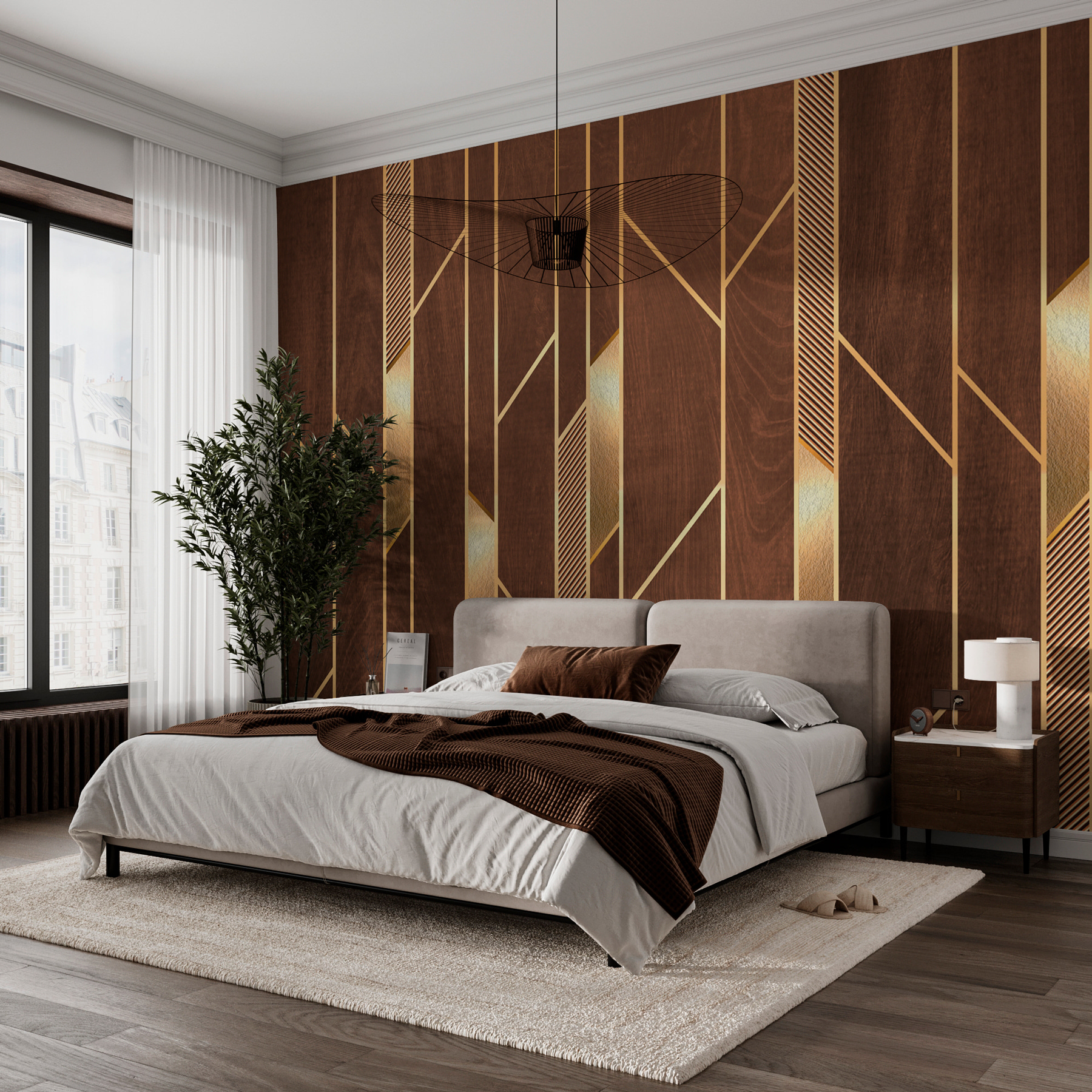 Elegant lines on rich wood texture