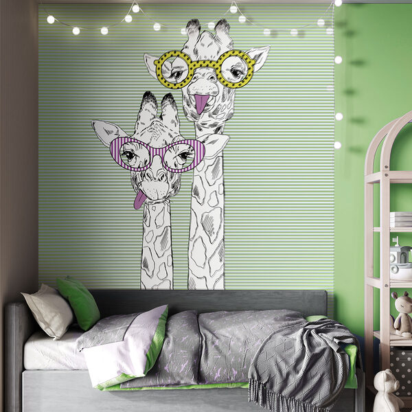 A couple of giraffes wearing glasses