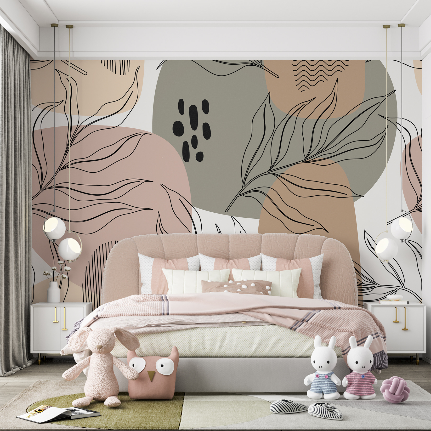 A pattern of leaves and shapes