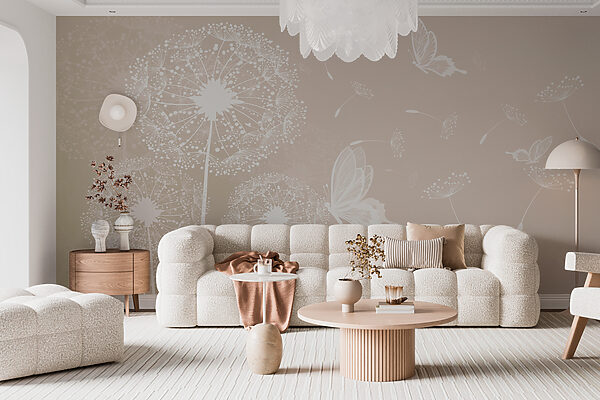 A white dandelions with butterflies flying A white dandelions with butterflies flying