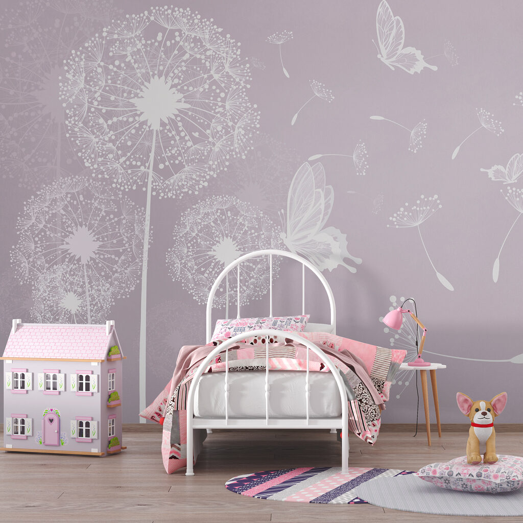 A white dandelions and butterflies A white dandelions and butterflies