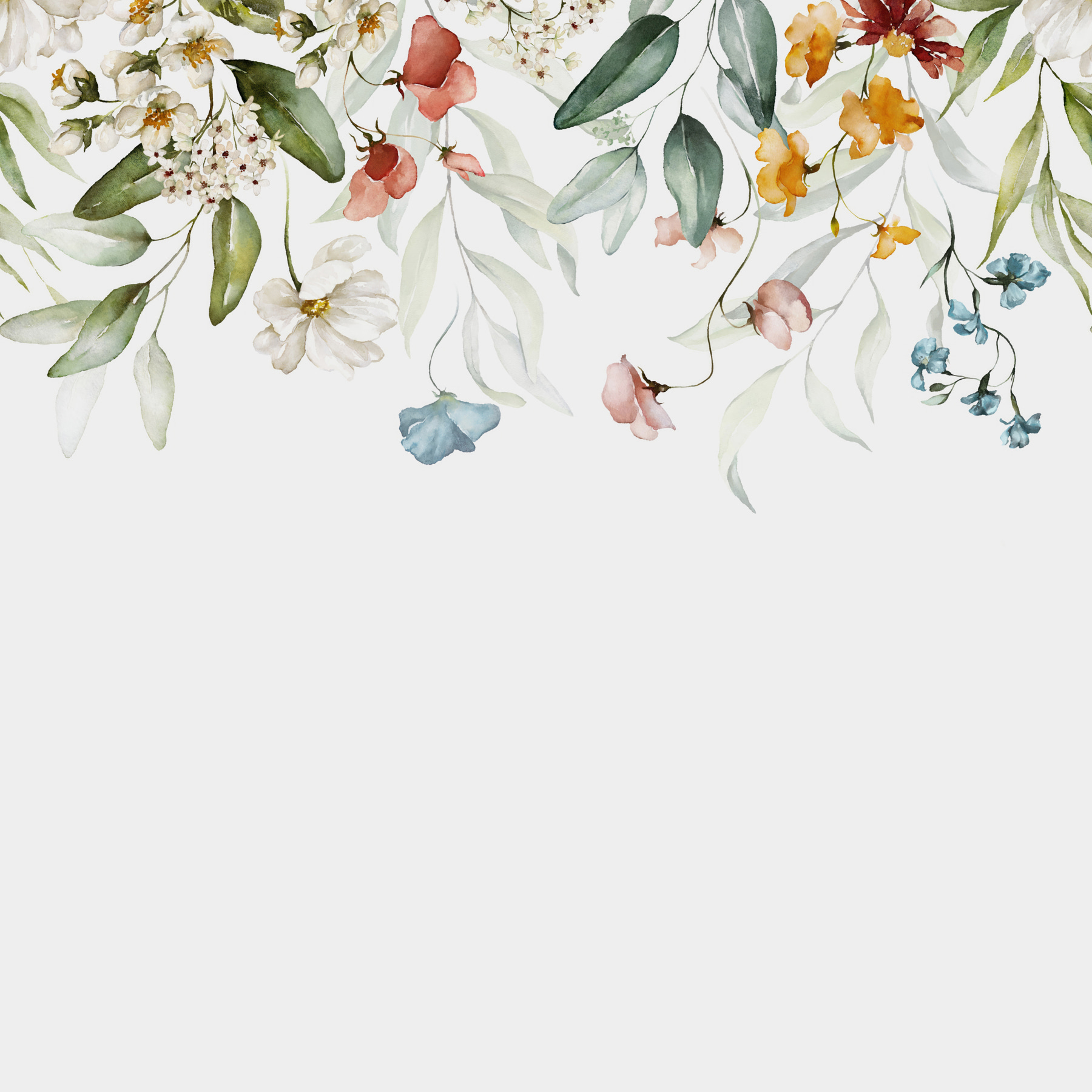 A watercolor painting of flowers and leaves A watercolor painting of flowers and leaves