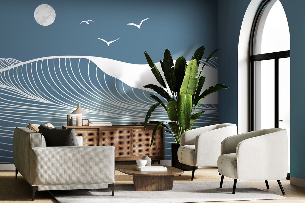 Waves and birds in the sky