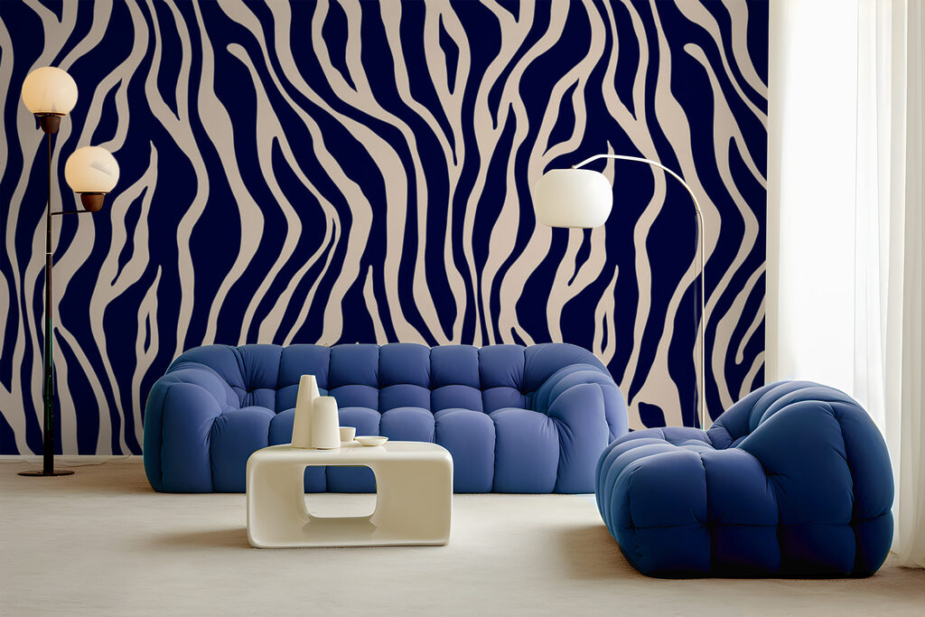 A blue and white zebra print A blue and white zebra print