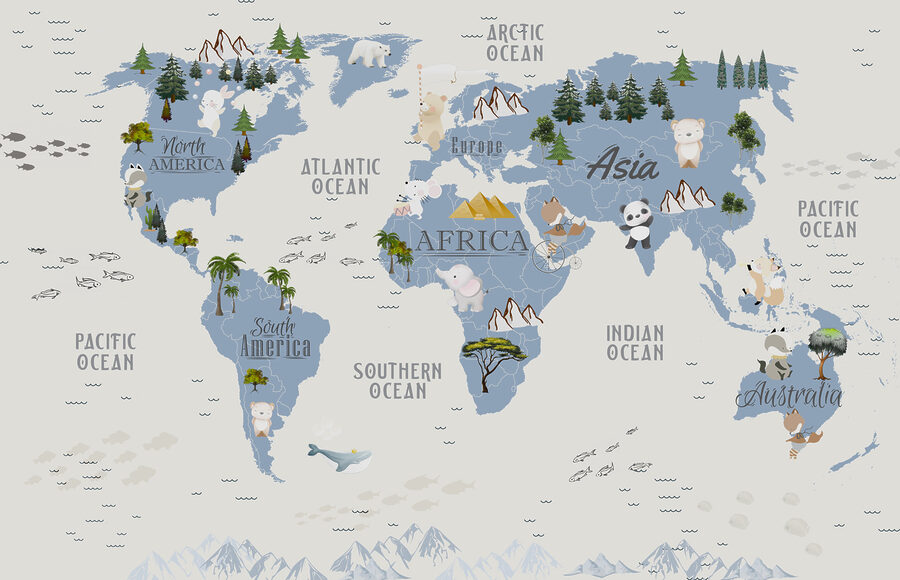 Fototapeta Mapa světa se zvířaty a ptáky - Image 4