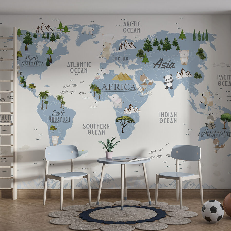 Fototapeta Mapa světa se zvířaty a ptáky