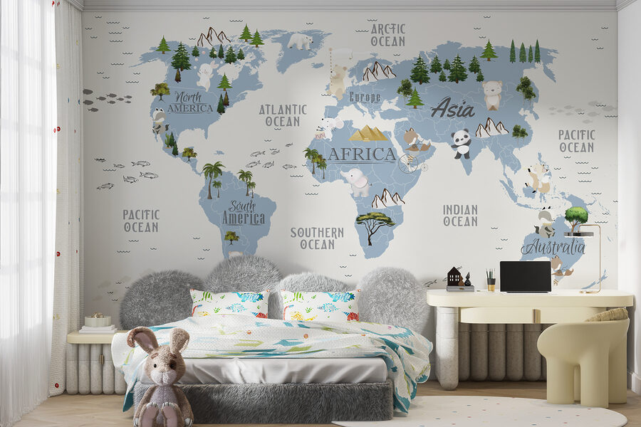 Fototapeta Mapa světa se zvířaty a ptáky - Image 2