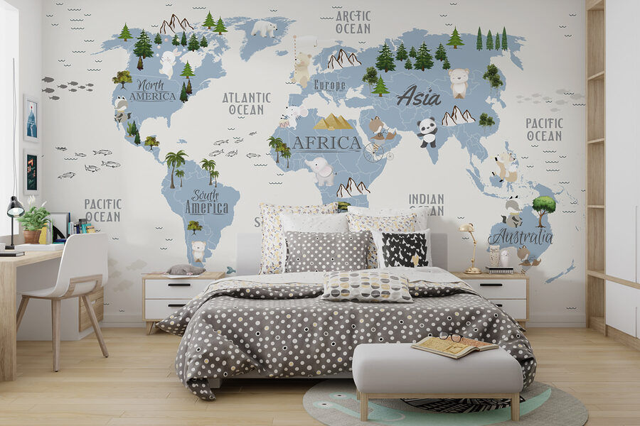 Fototapeta Mapa světa se zvířaty a ptáky - Image 3