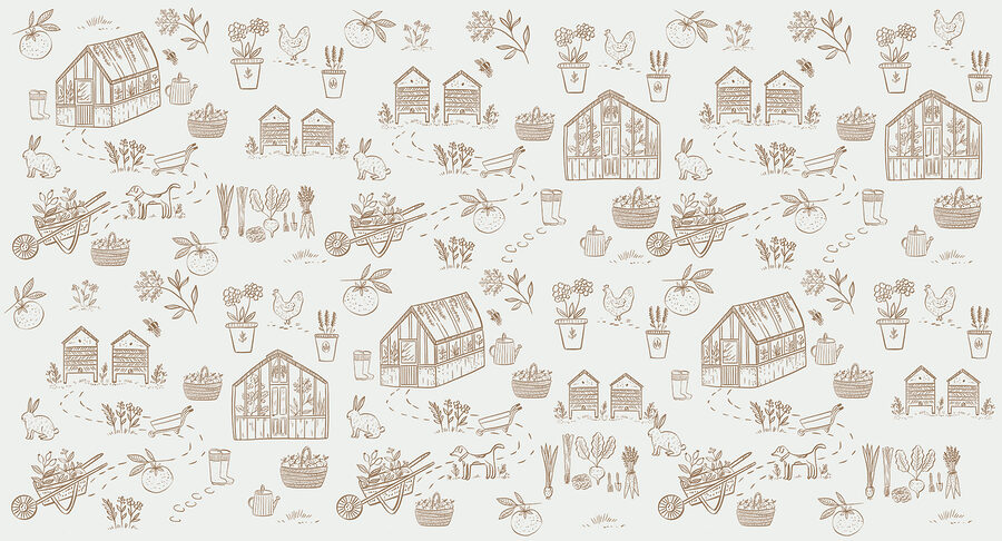 A pattern of gardening tools and plants A pattern of gardening tools and plants