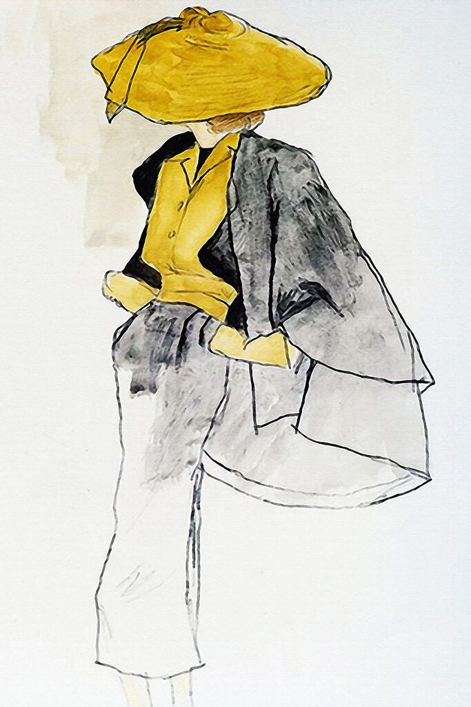 A woman wearing a yellow shirt and grey pants A woman wearing a yellow shirt and grey pants