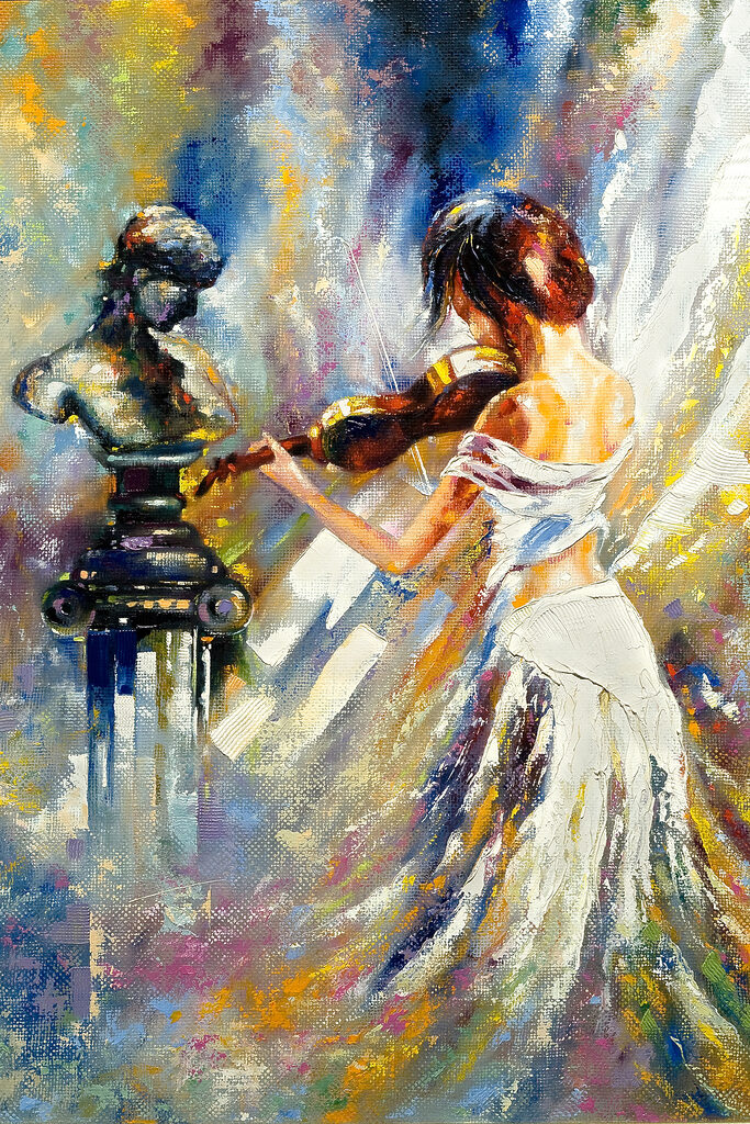 A painting of a woman playing a violin A painting of a woman playing a violin