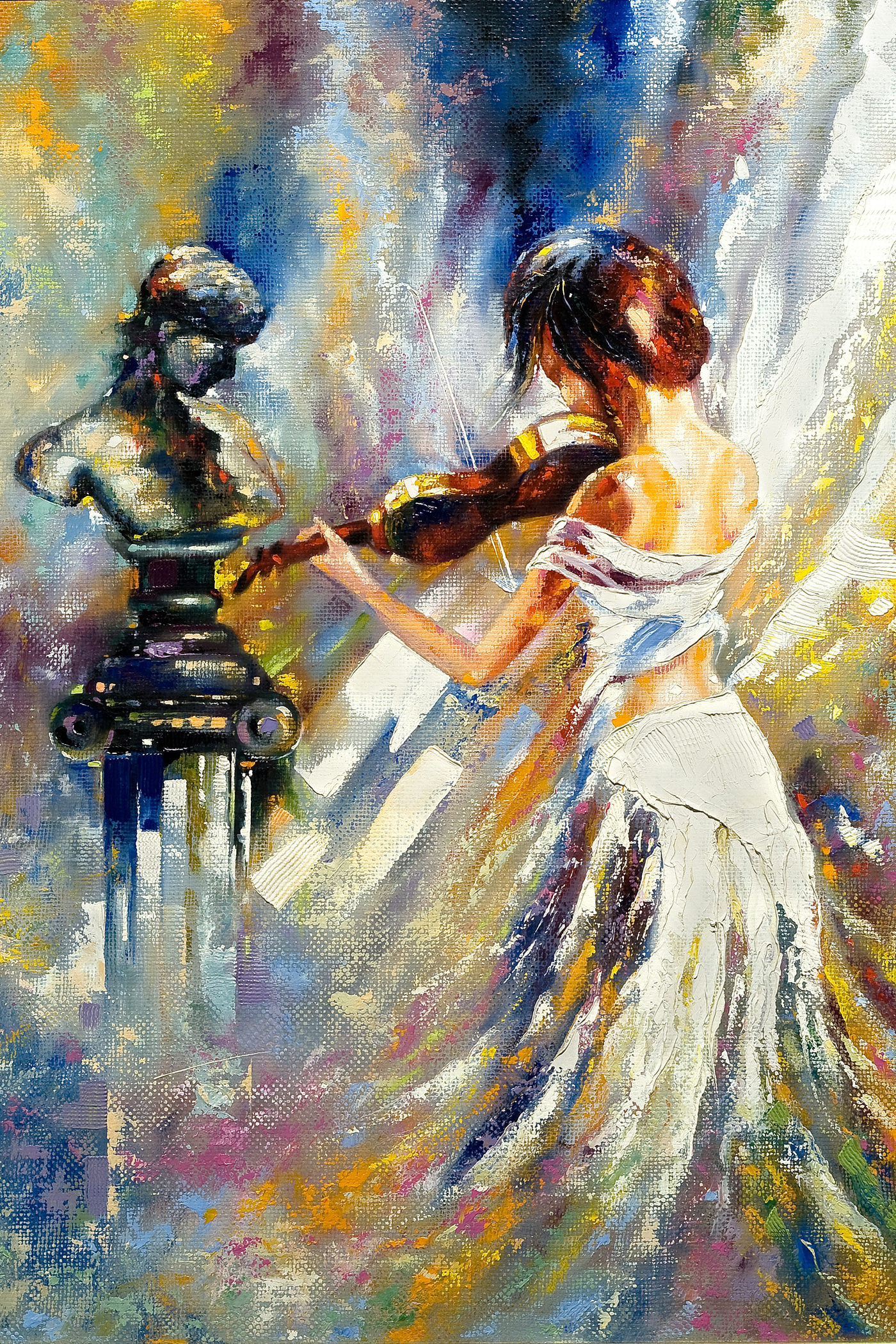 A painting of a woman playing a violin
