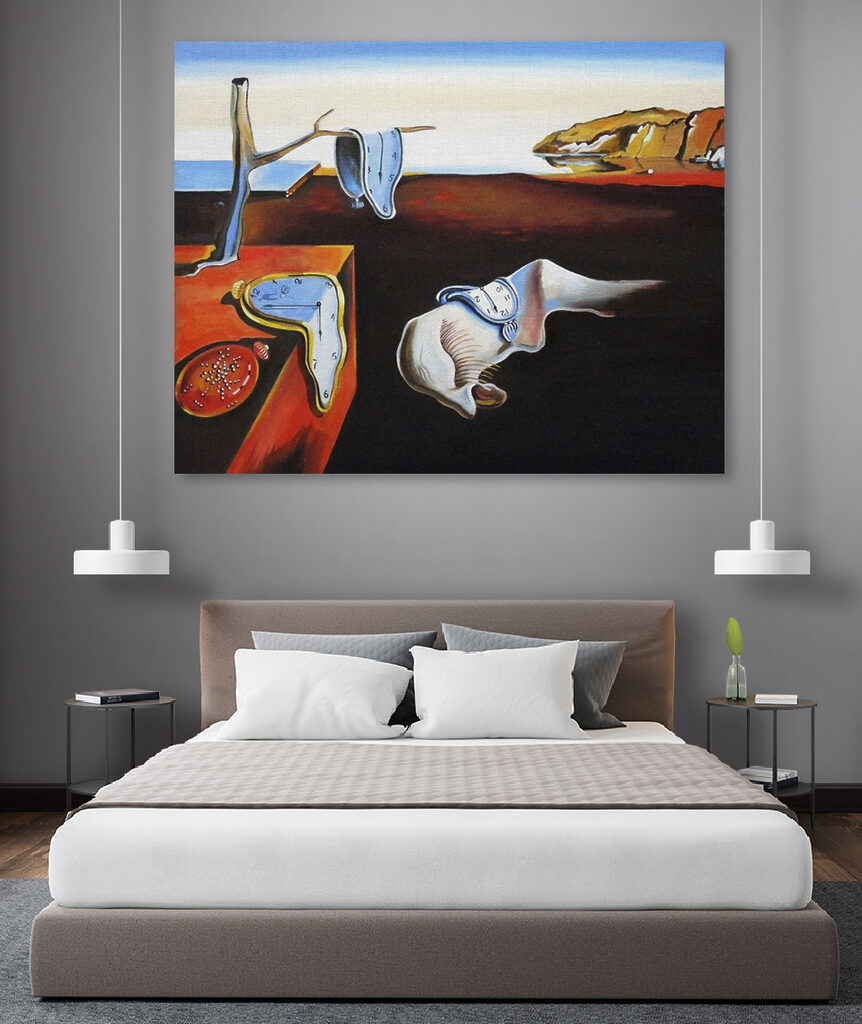 A painting of a cat with a clock on it