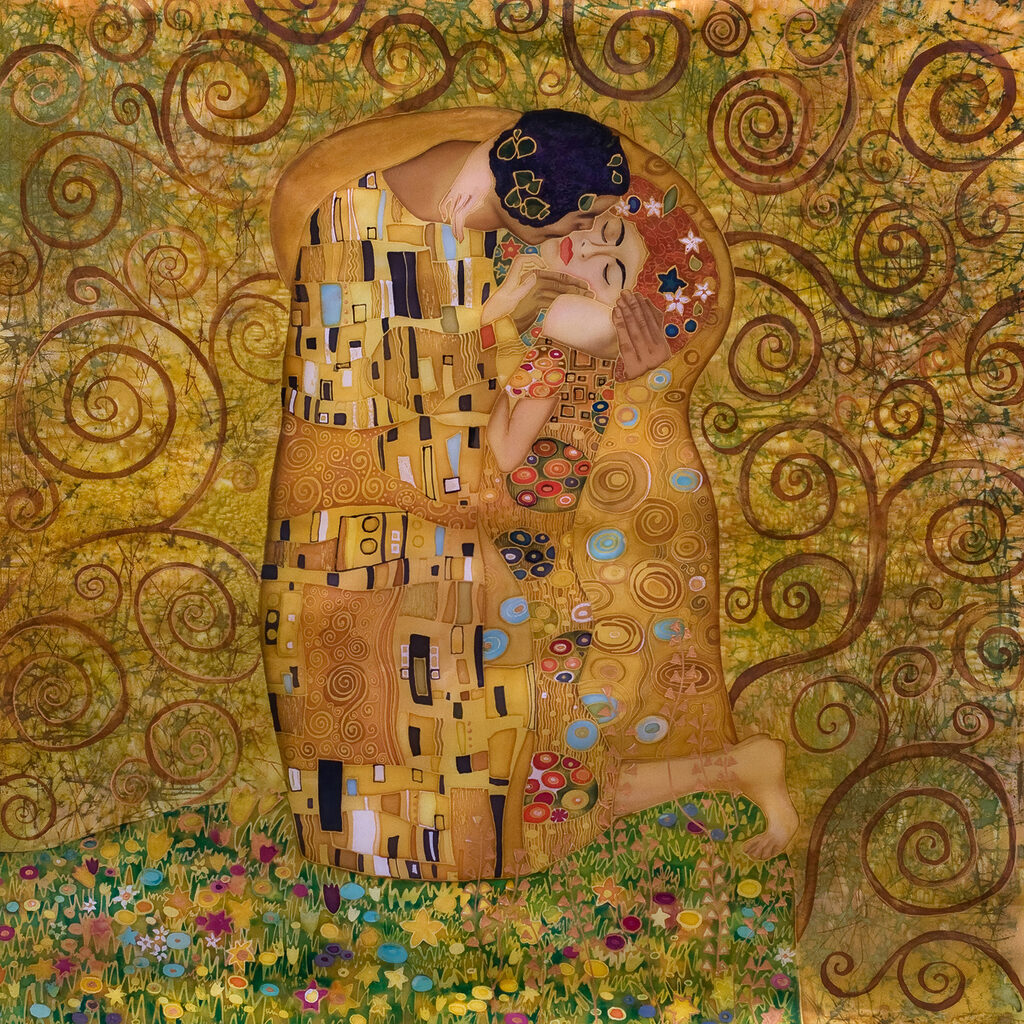 A painting of a man and woman kissing