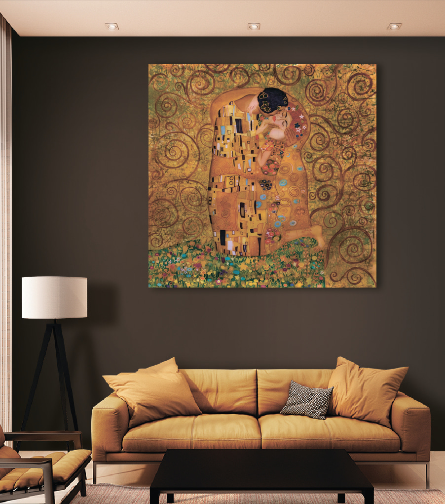 A painting of a man and woman kissing