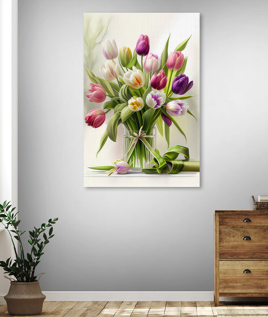 Kytice tulipánů ve skleněné váze s31219pig41m 867x1024 - Kytice tulipánů ve skleněné váze