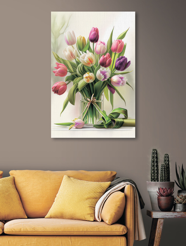 Kytice tulipánů ve skleněné váze s31219pig36 - Kytice tulipánů ve skleněné váze
