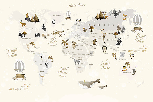A map of the world with animals A map of the world with animals