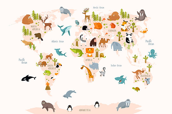 Mapa světa se zvířaty Mapa světa se zvířaty