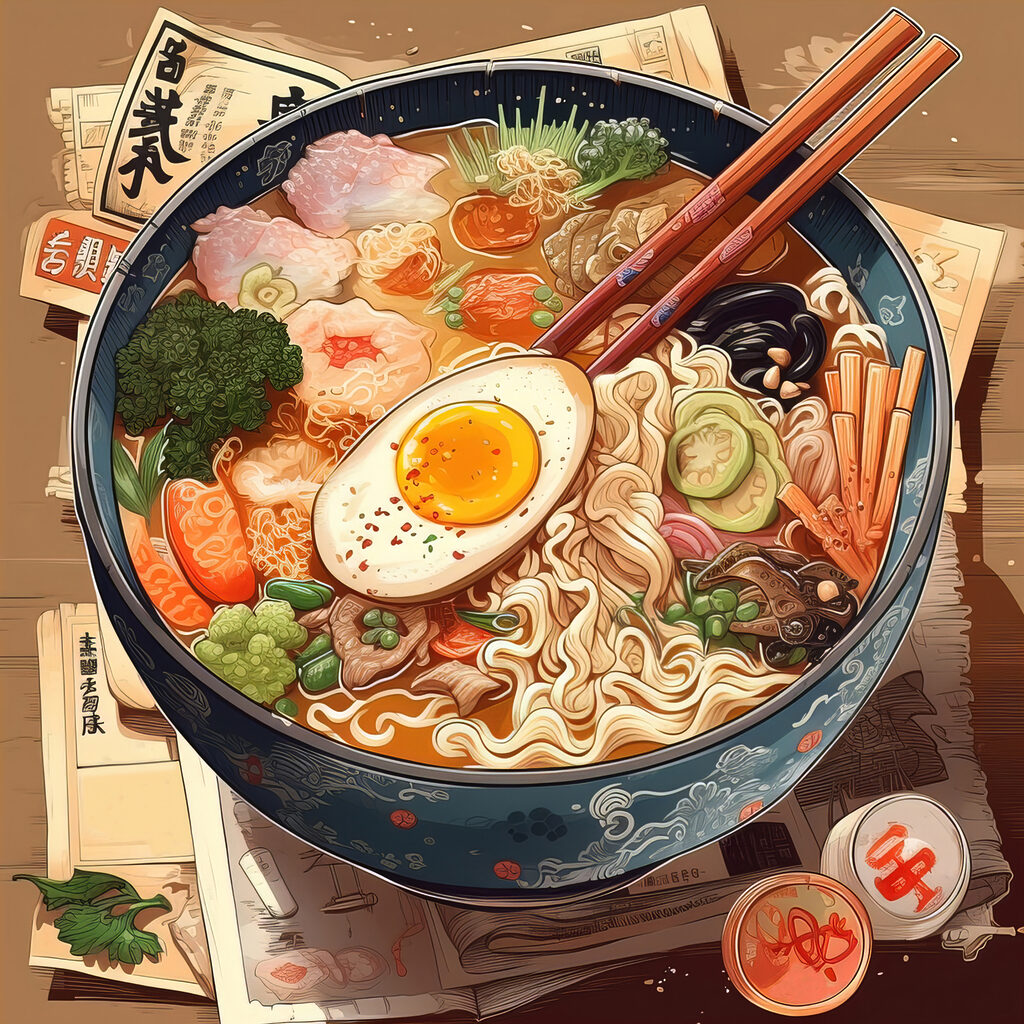 A bowl of ramen with chopsticks and an egg