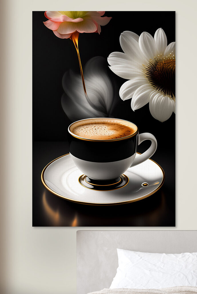 A cup of coffee and a flower