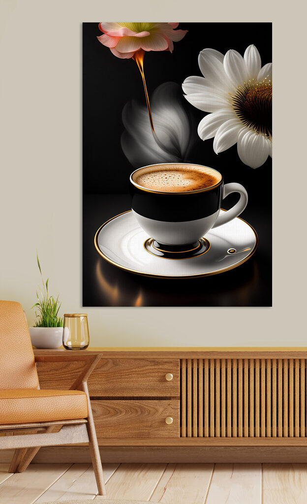 A cup of coffee and a flower