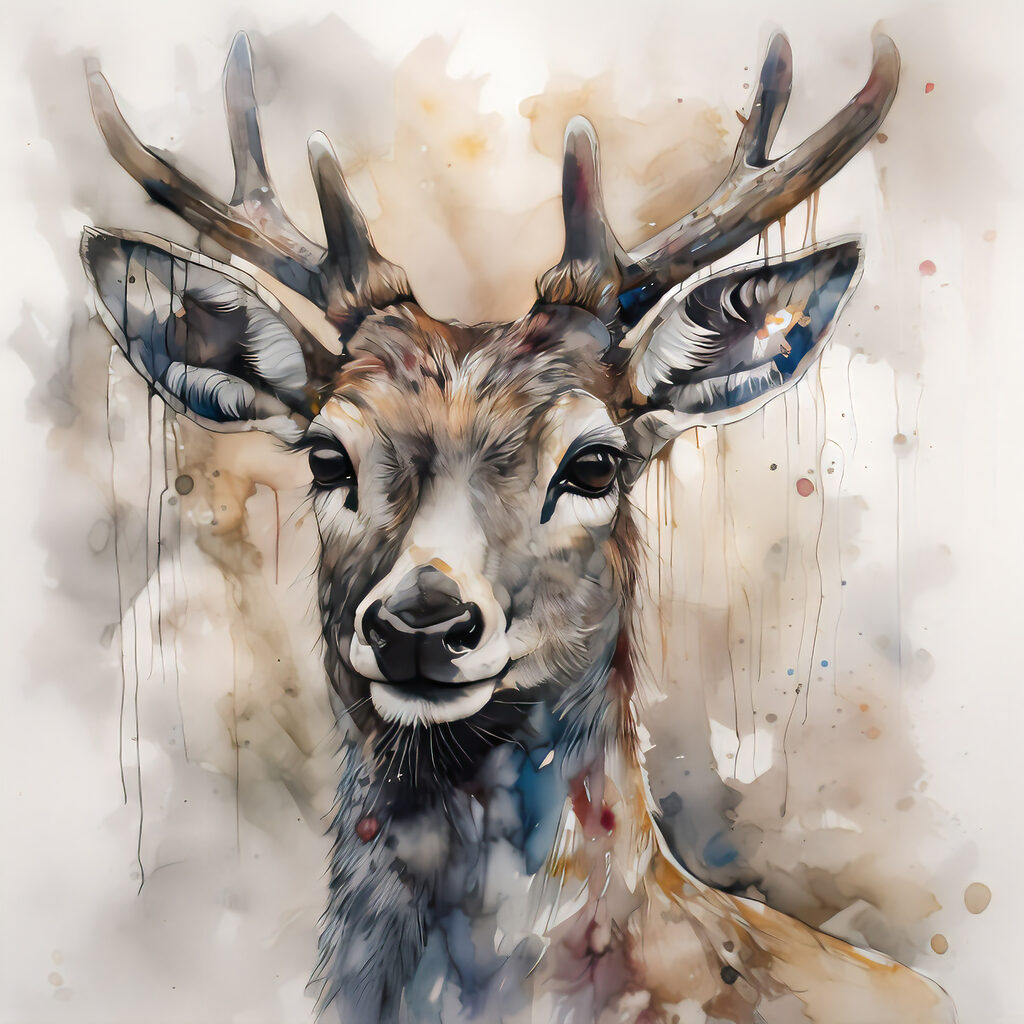 A watercolor of a deer