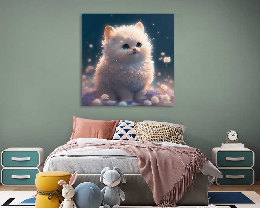 Bílá huňatá kočka s modrýma očima