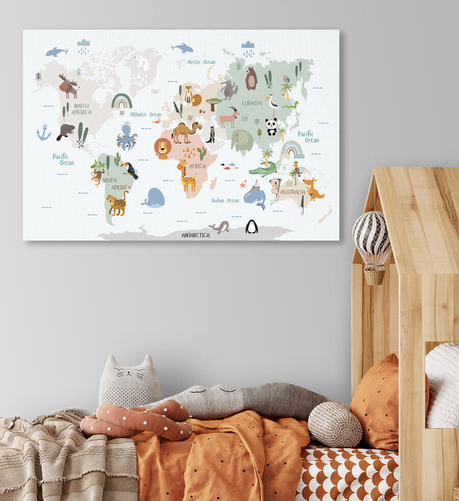 Mapa světa se zvířaty