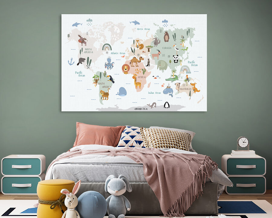 Mapa světa se zvířaty